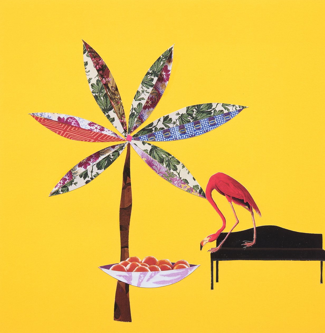 Flamant avec oranges (collage) - Genevieve French