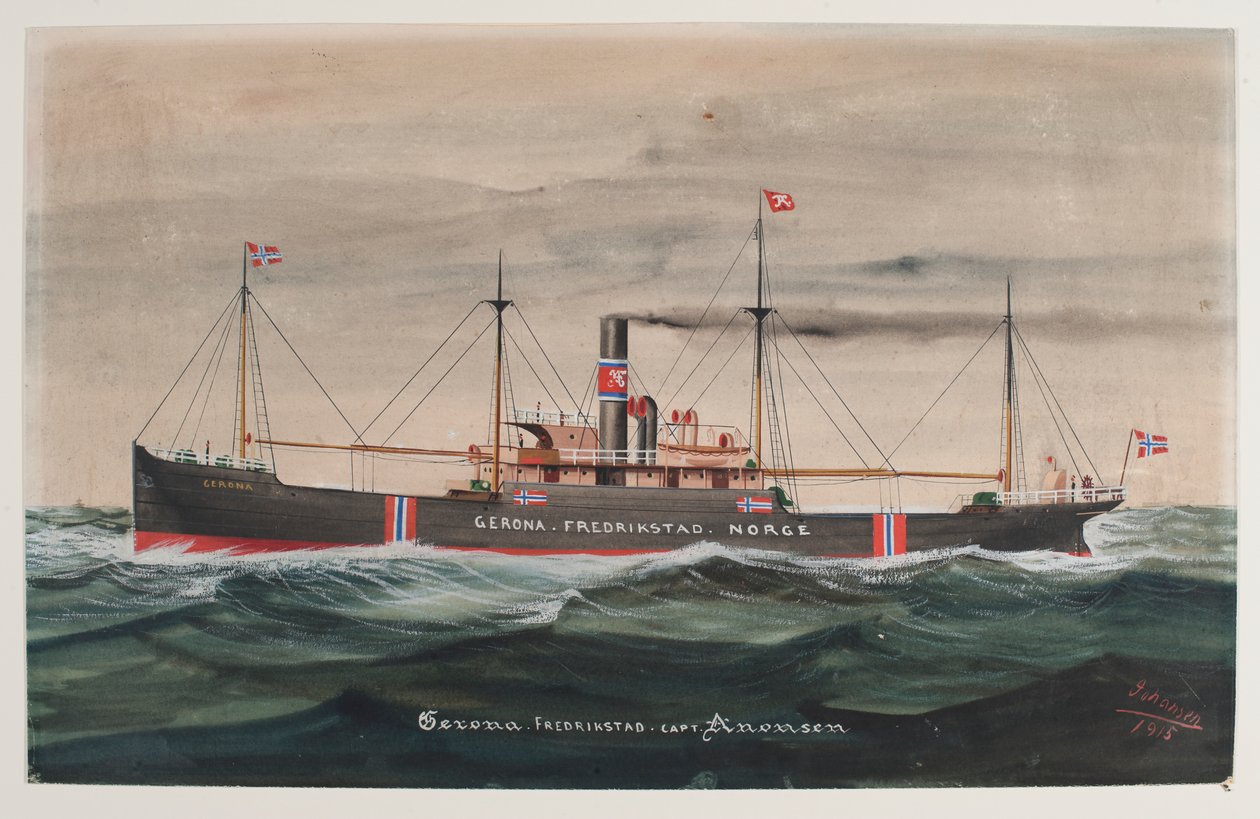 Aquarelle avec GERONA de Fredrikstad, Norvège. Signé Joansen - Geo Johansen