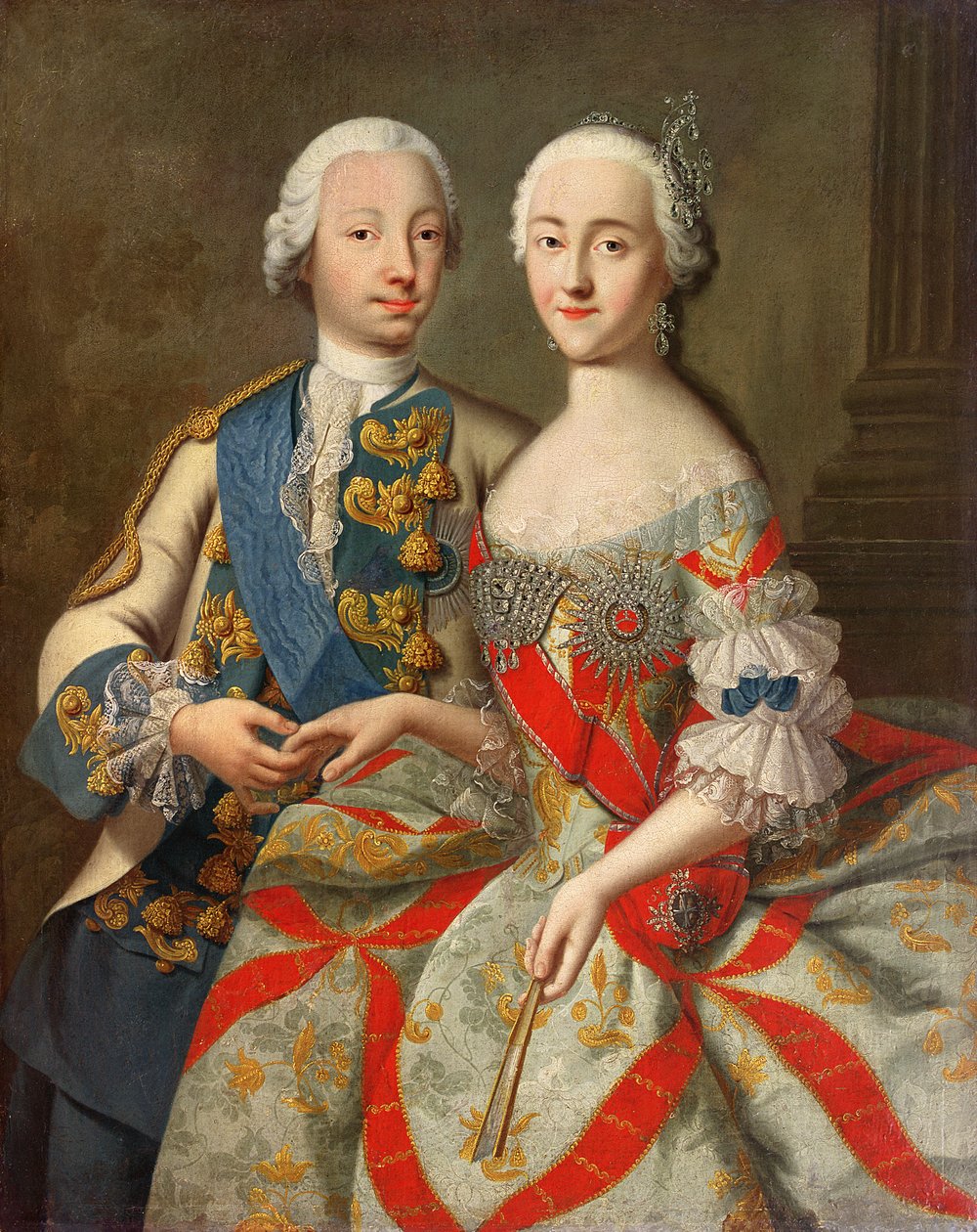 Portrait de Catherine la Grande (1729-96) et du prince Petr Fedorovich (1728-62) 1740-45 - Georg Christoph Grooth