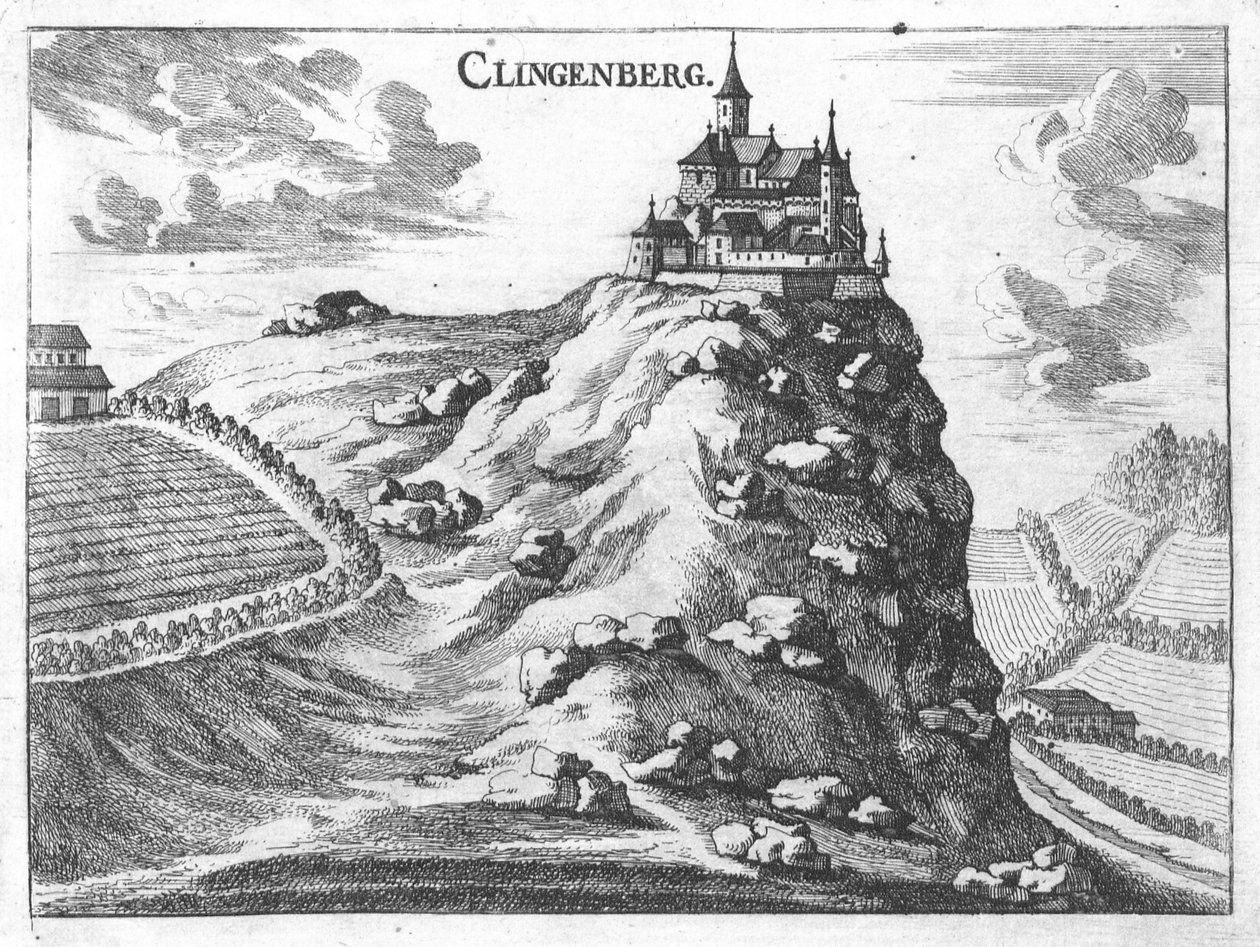 Gravure, vue du château de Klingenberg, Haute-Autriche - Georg Matthaus Vischer