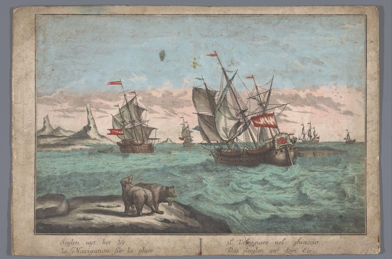 Vue des navires naviguant sur la mer de glace - Georg Balthasar Probst (possibly)