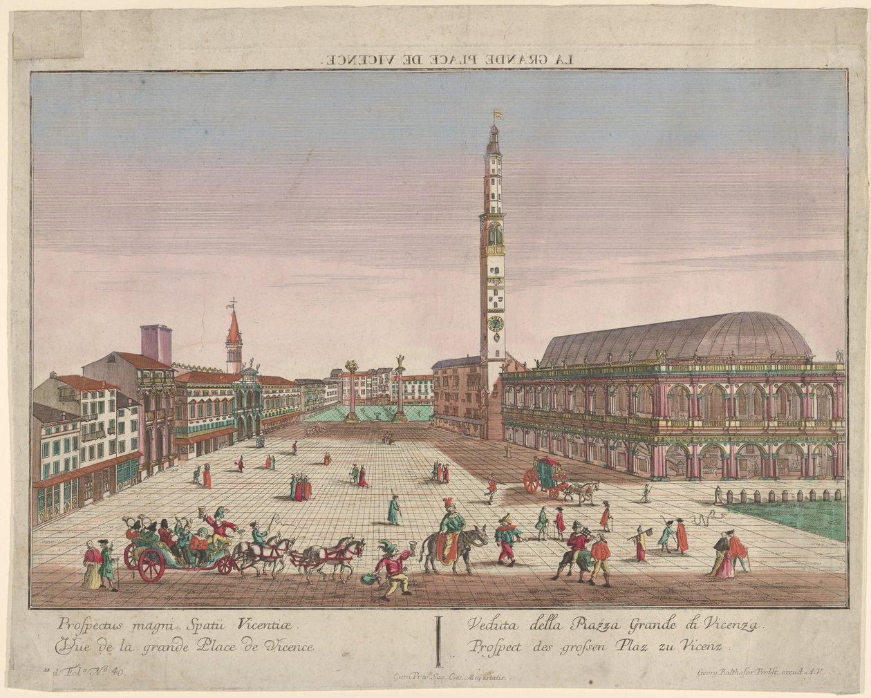 Vue de la Piazza dei Signori de Vicence avec des calèches et des personnages, ca. 1750-1801 - Georg Balthasar Probst