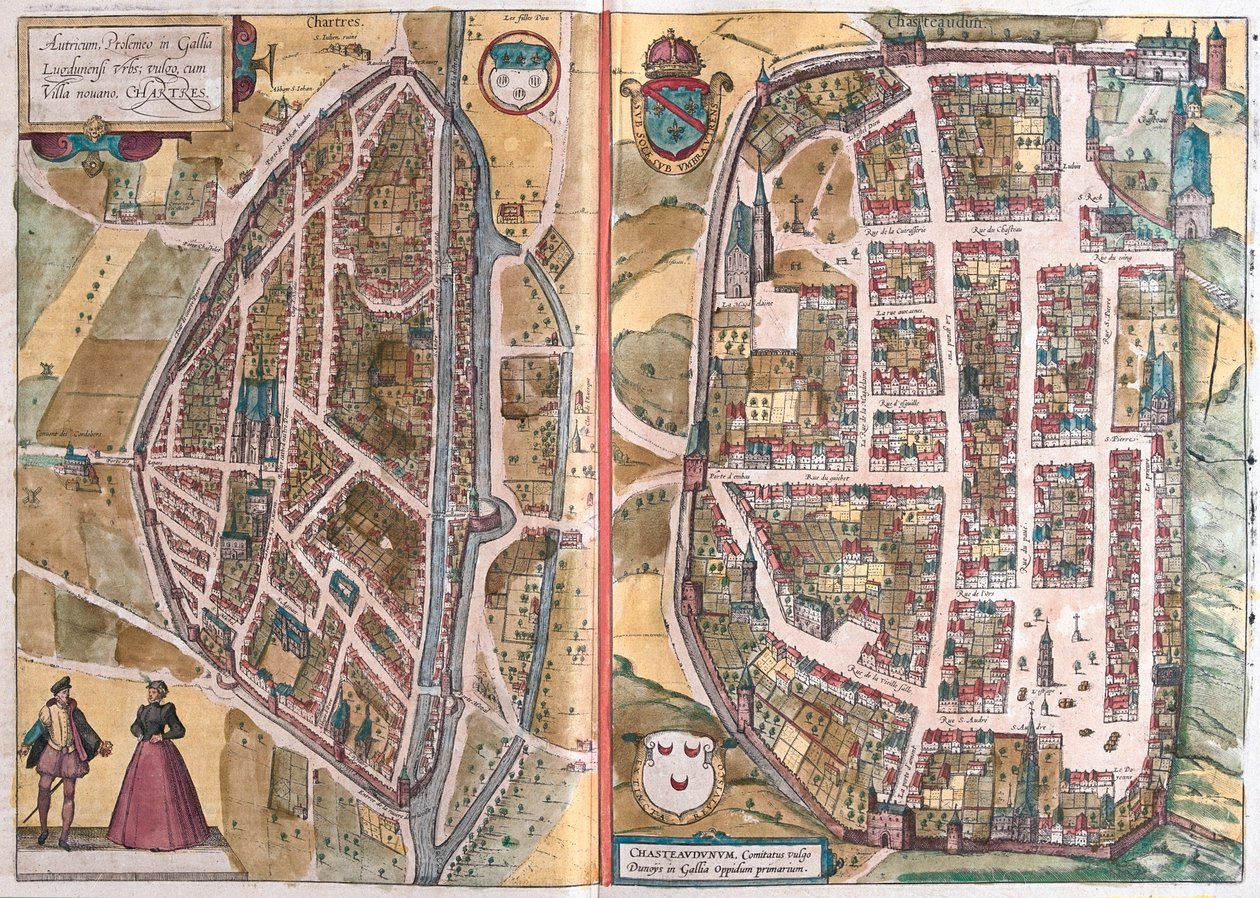 Chartres, France, dans "Civitates Orbis Terrarum" de Georg Braun, Cologne 1617, - Georg Braun
