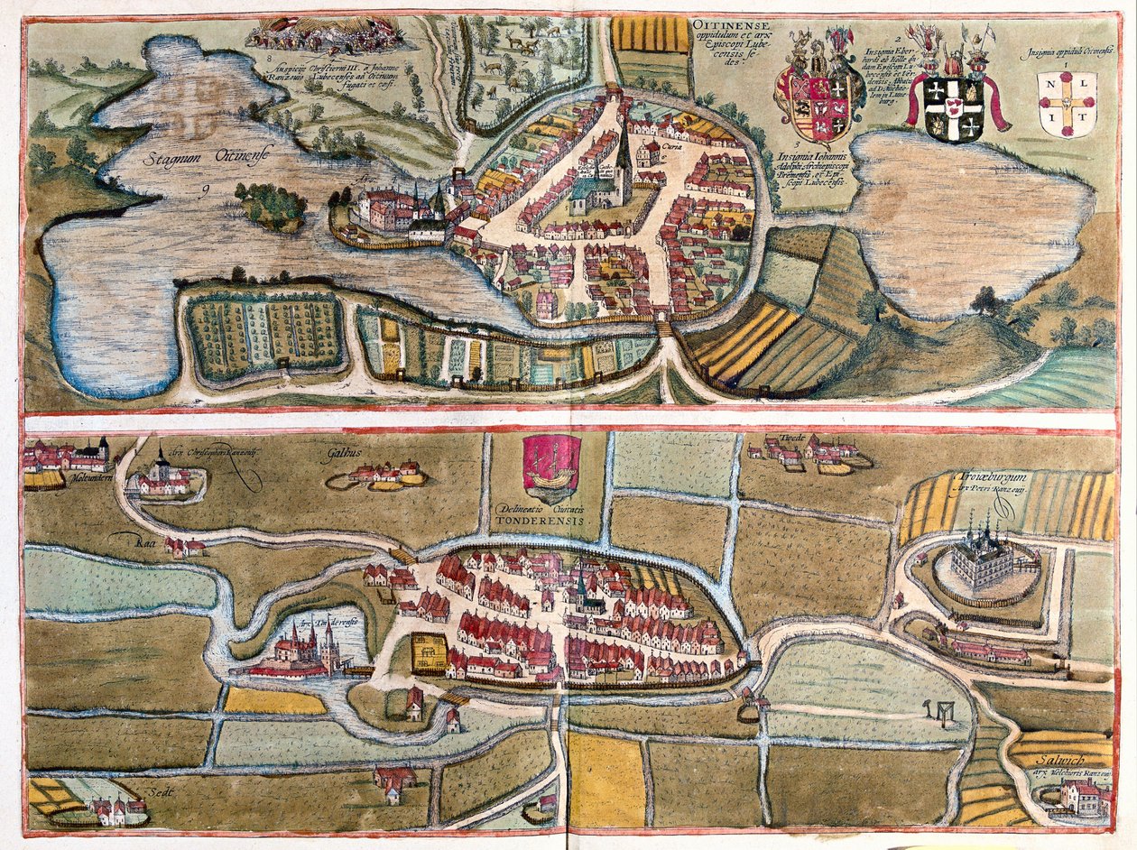 Eutin, Allemagne - Tonder, Danemark - dans "Civitates Orbis Terrarum" de Georg Braun, Cologne 1617 - Georg Braun