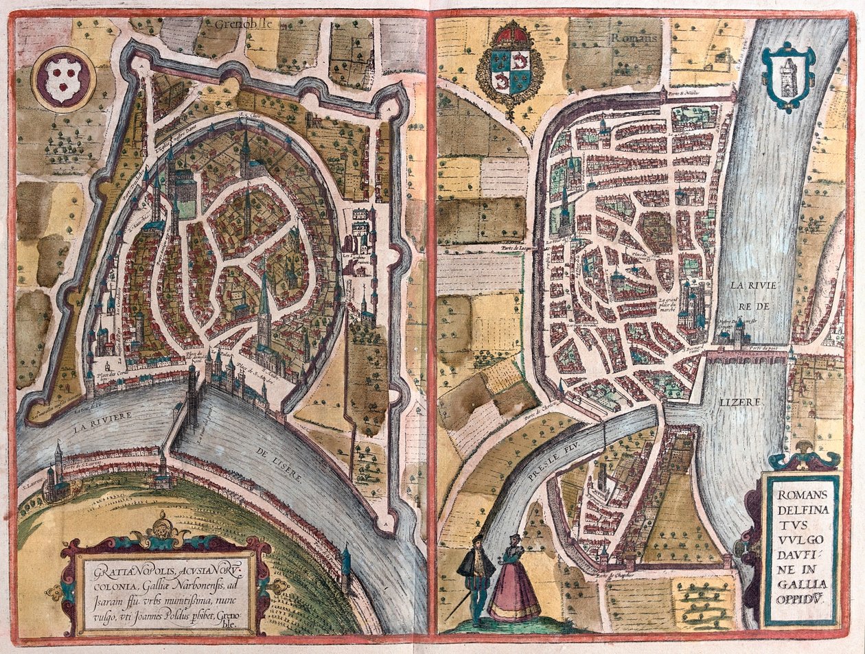 Grenoble - Romans sur Iser, France, dans "Civitates Orbis Terrarum" de Georg Braun, Cologne 1617 - Georg Braun