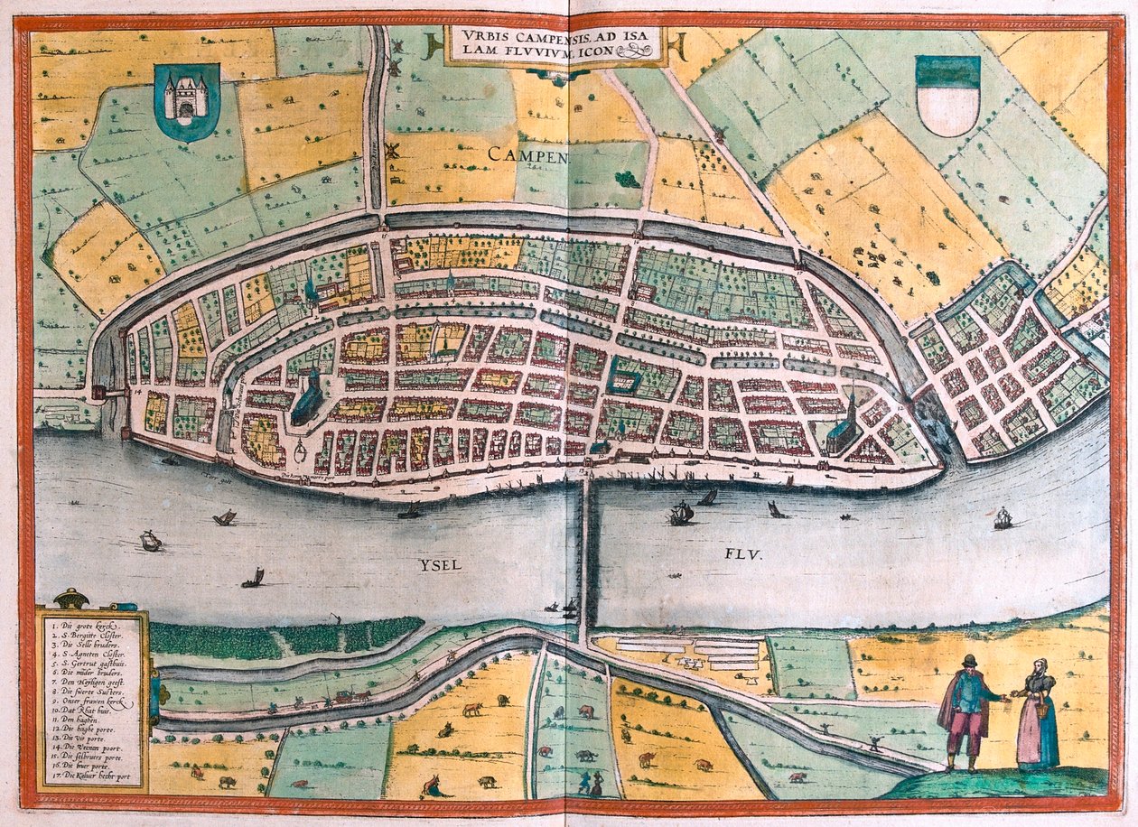 Kampen et la rivière Ysel, Pays-Bas - dans "Civitates Orbis Terrarum" de Georg Braun, Cologne 1617 - Georg Braun