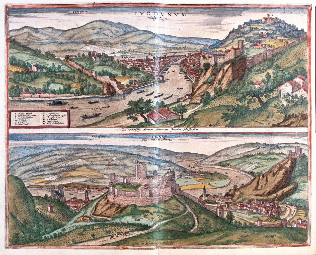 Lyon - Vienne, France - dans "Civitates Orbis Terrarum" de Georg Braun, Cologne 1617 - Georg Braun