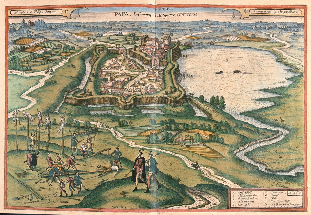 Papa, Hongrie - dans "Civitates Orbis Terrarum" de Georg Braun, Cologne 1617 - Georg Braun