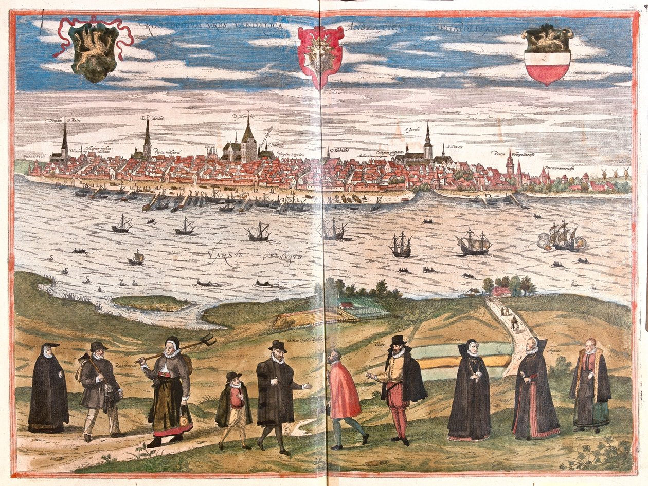 Rostock, Allemagne - dans "Civitates Orbis Terrarum" de Georg Braun, Cologne 1617 - Georg Braun