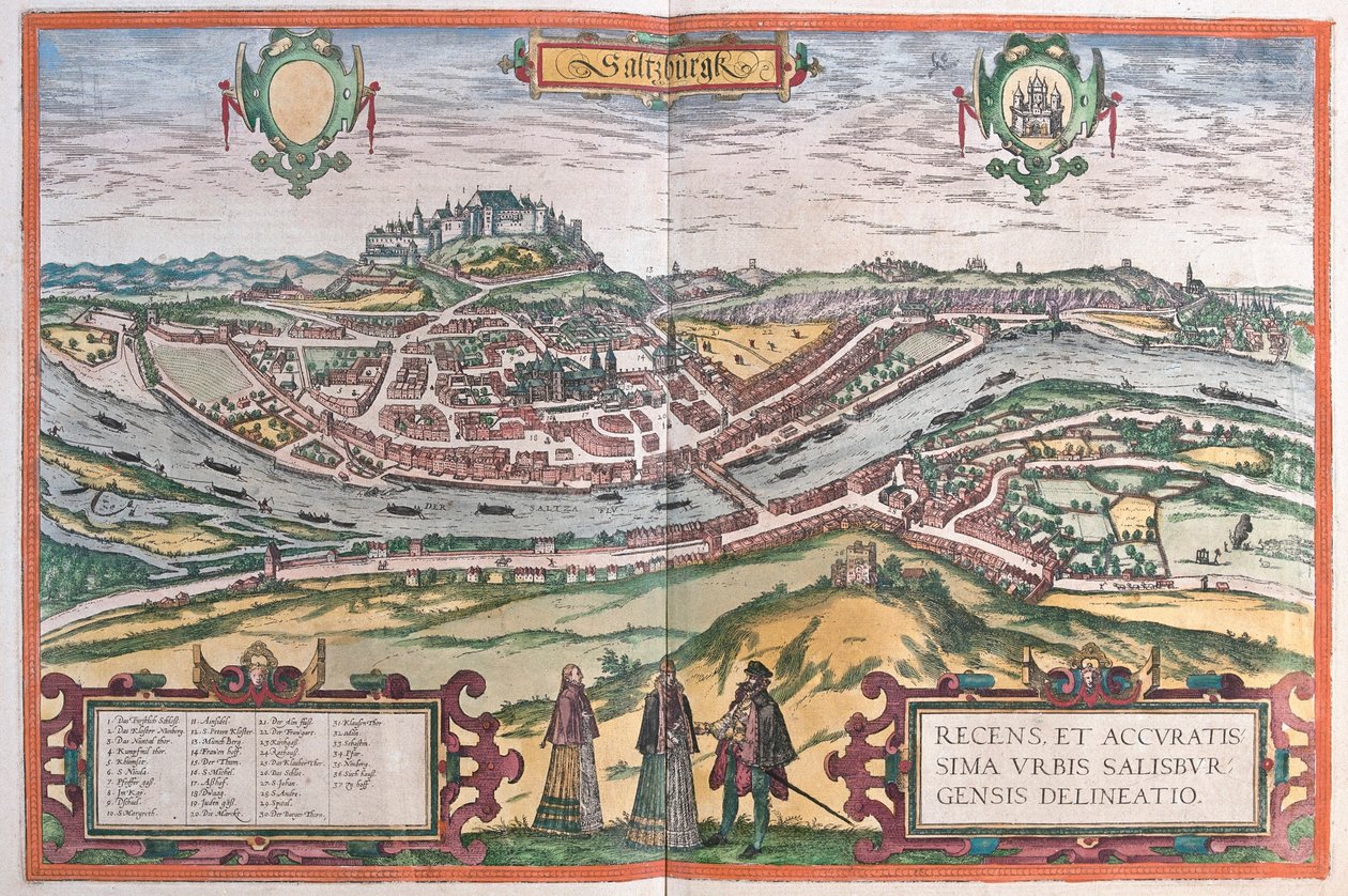 Salzbourg, Allemagne - dans "Civitates Orbis Terrarum" de Georg Braun, Cologne 1617 - Georg Braun