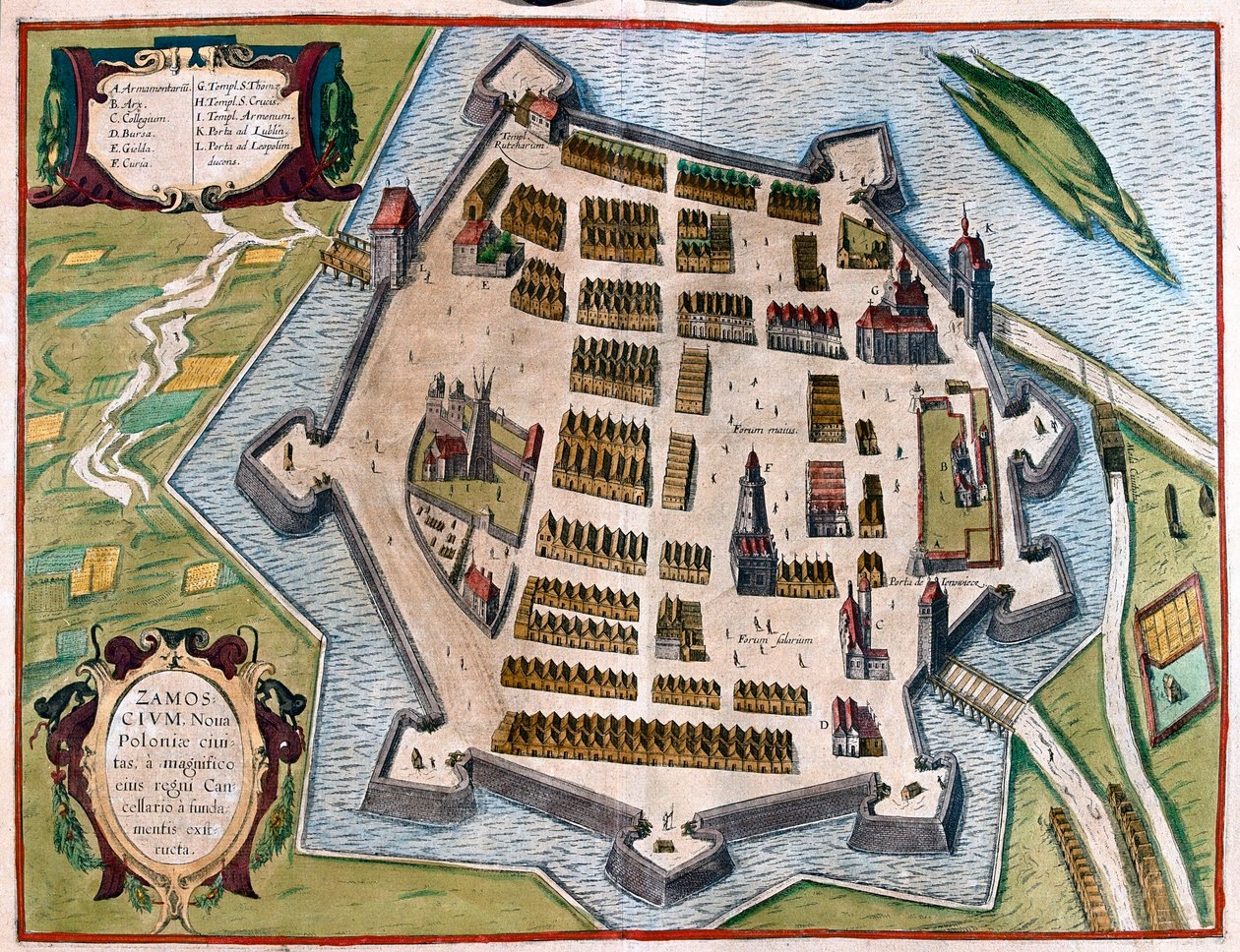Zamosc, Pologne - dans "Civitates Orbis Terrarum" de Georg Braun, Cologne 1617 - Georg Braun