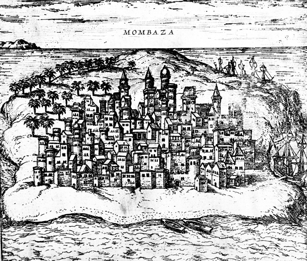 Vue de Mombaza, de Civitates orbis terrarum de Georg Braun, publié en 1572 (détail) - Georg Braun und Franz Hogenberg