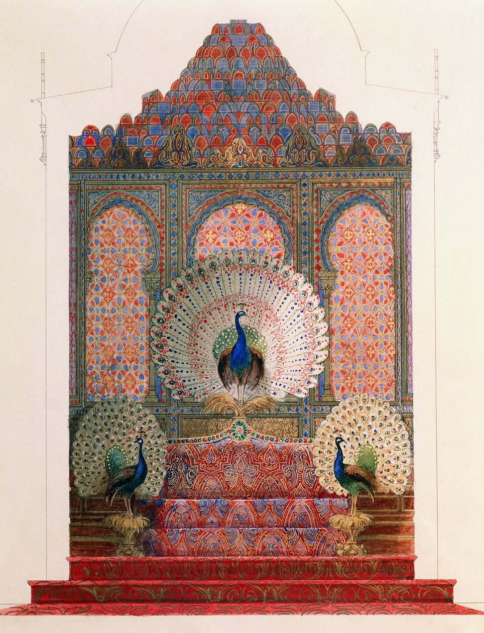 Conception pour le trône du paon du cloître mauresque dans le château royal de Louis II à Linderhof - Georg Carl Heinrich Dollmann