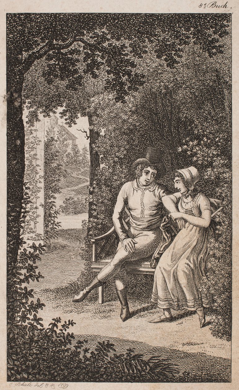 Illustration avec couple sur un banc dans un jardin - Georg Christian Schule