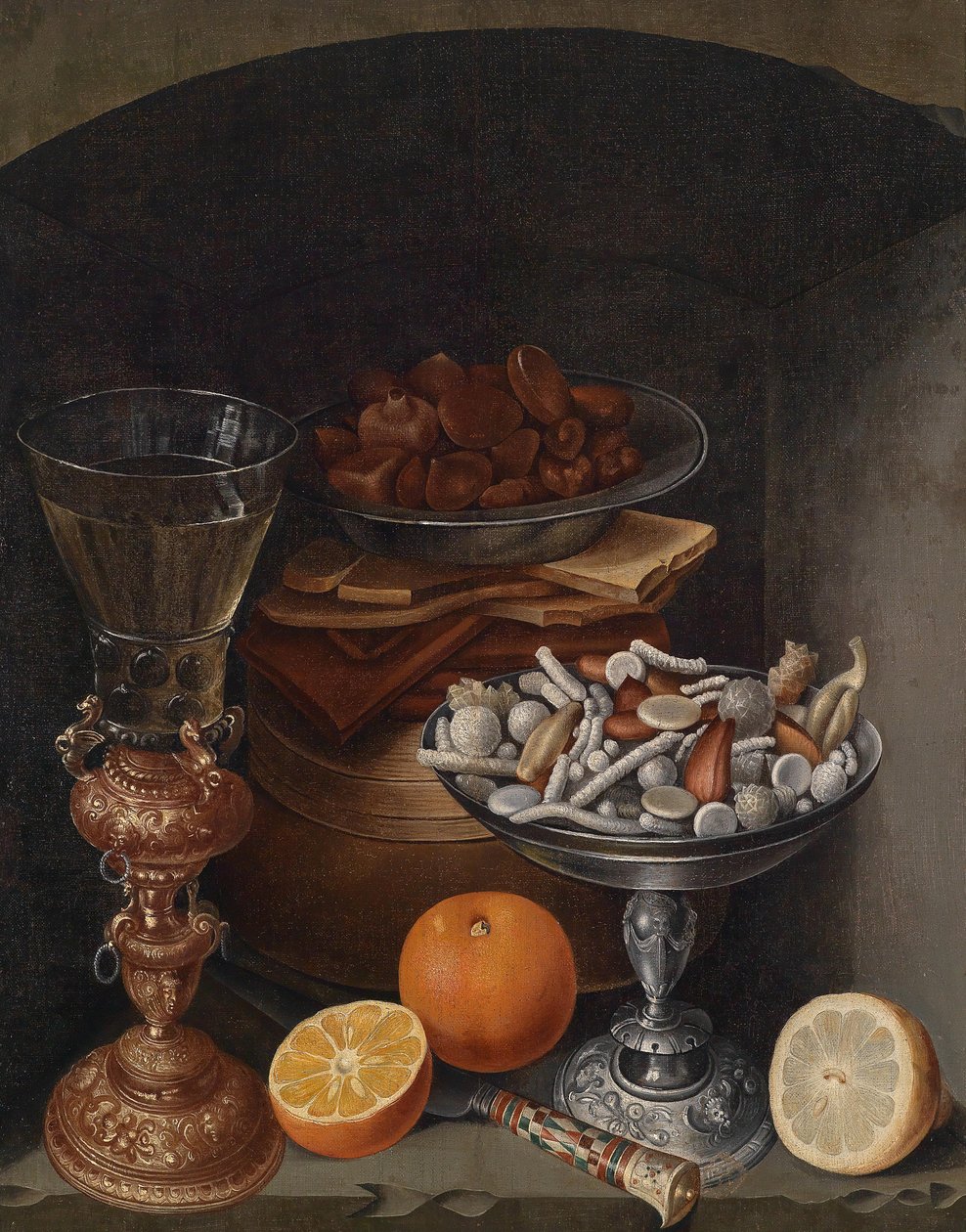Nature Morte avec un Verre à Vin, des Oranges, une Assiette avec des Champignons et une Coupe en Argent - Georg Flegel