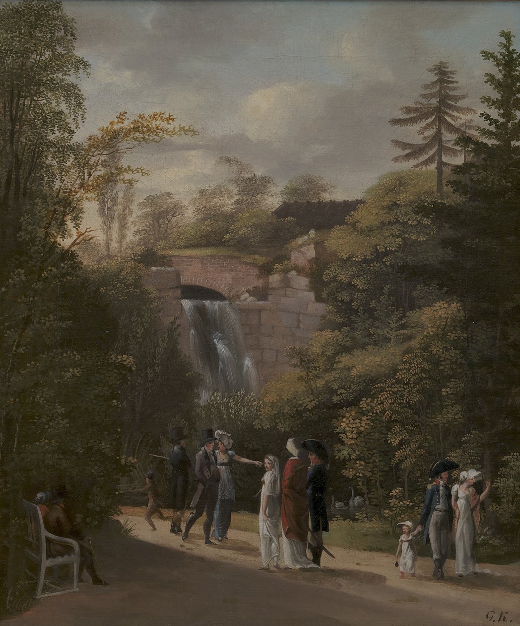 Danois : Vandfaldet i Frederiksberg Have The Waterfall in Frederiksberg Garden (La cascade dans le jardin de Frederiksberg) - Georg Friedrich Kersting