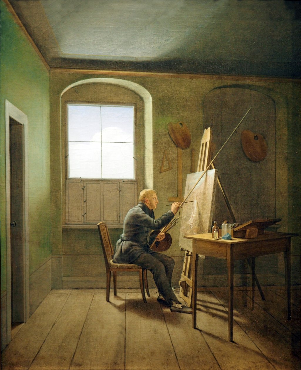 French : Caspar David Friedrich dans son atelier Caspar David Friedrich in his Studio (1811) - Georg Friedrich Kersting