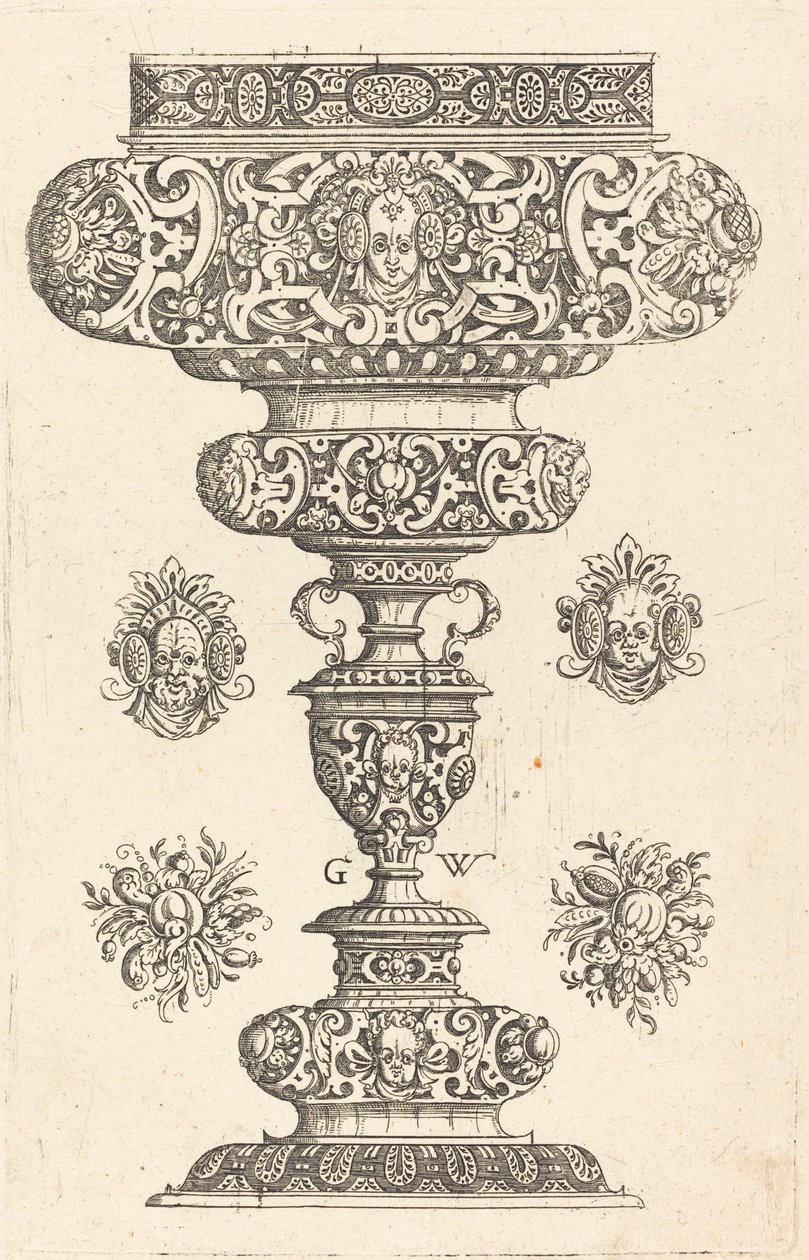 Gobelet, bord décoré de masque et bouquet de fruits - Georg Wechter I