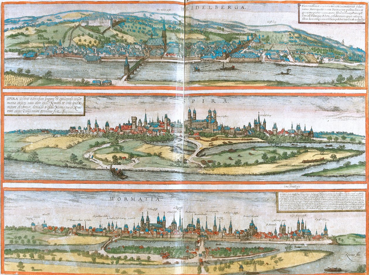 Heidelberg, Speyer, Worms, Allemagne - Georg and Hogenberg Franz (1535 90) Braun