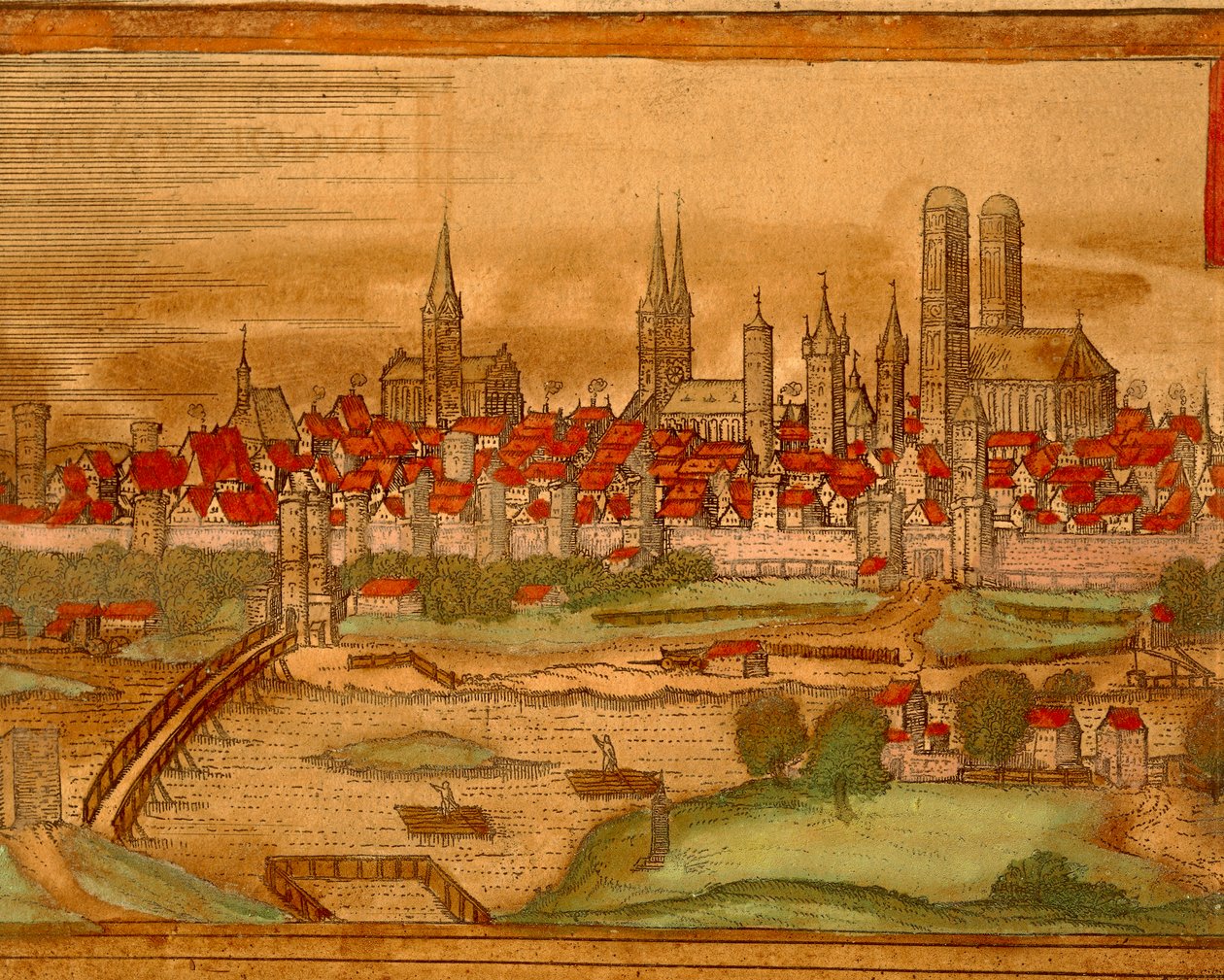 Carte de la ville de Munich de Civitates Orbis Terrarum par Georg Braun - Georg Braun and Hogenberg Franz