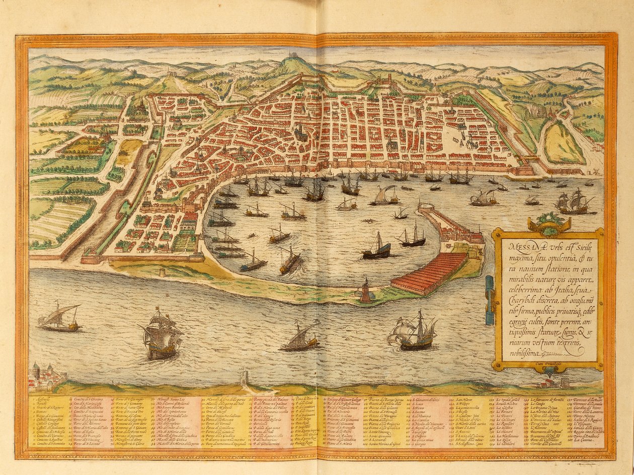 Carte de Messine du Civitates Orbis Terrarum par Georg Braun - Georg Braun and Hogenberg Franz