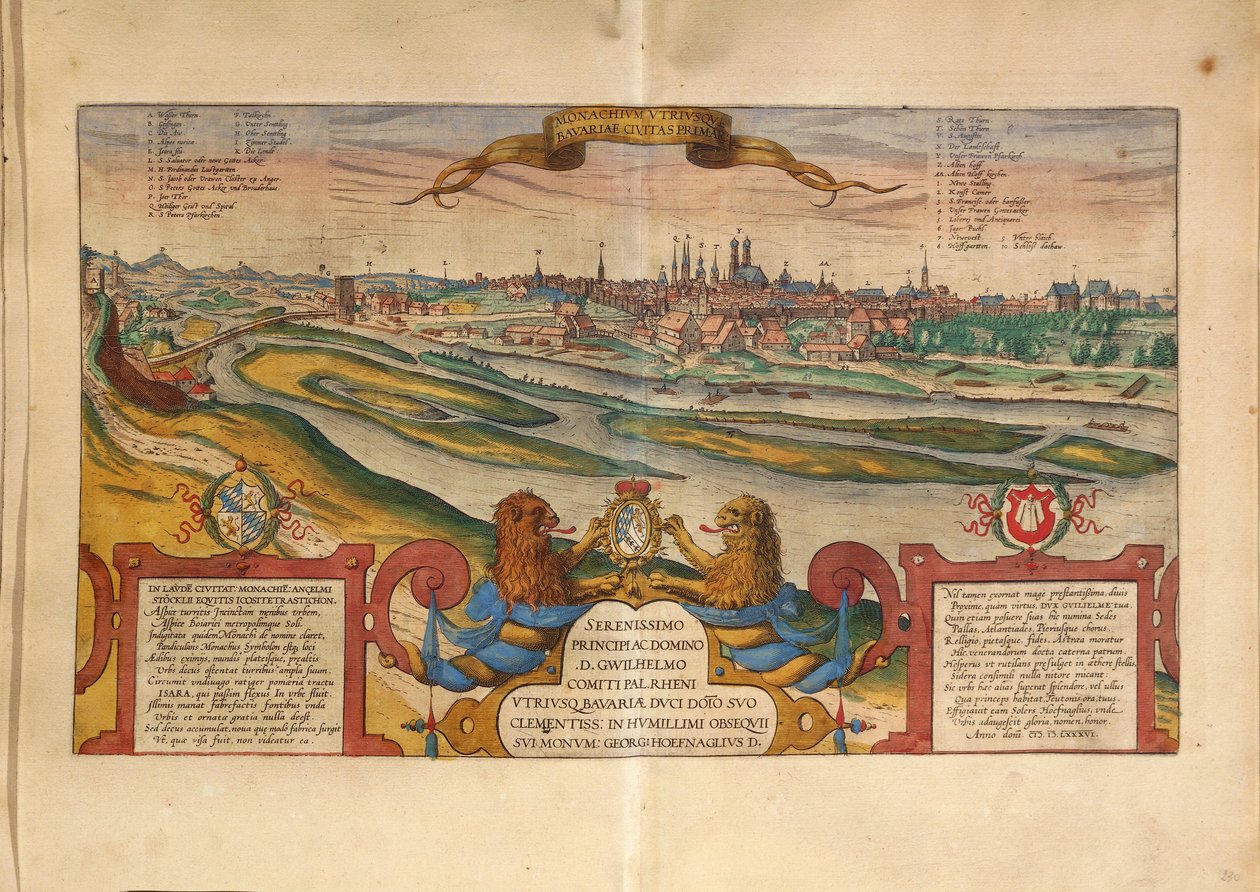 Carte de Munich, Allemagne, de Civitates Orbis Terrarum par Georg Braun - Georg Braun and Hogenberg Franz