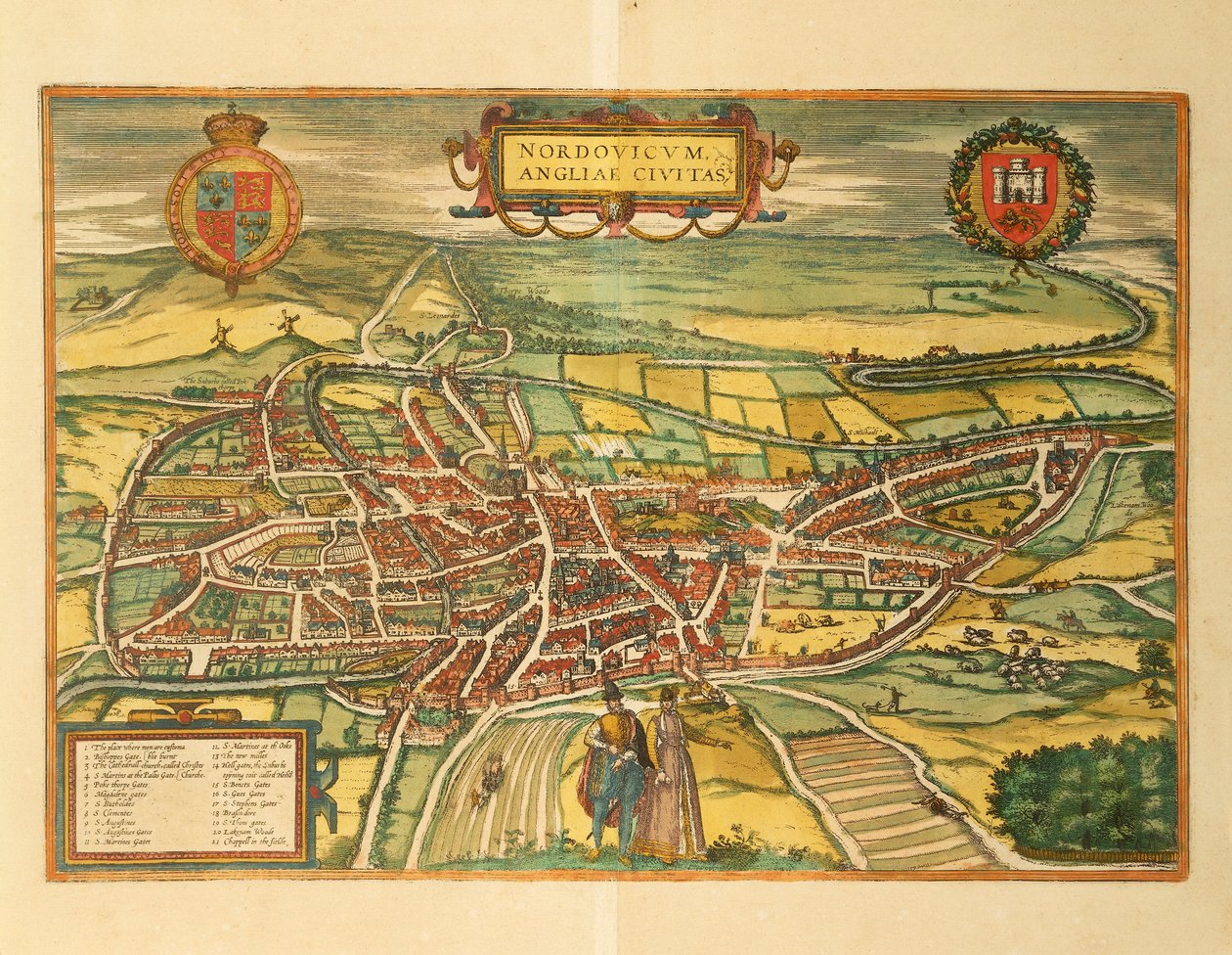 Carte de Norwich de Civitates Orbis Terrarum par Georg Braun - Georg Braun and Hogenberg Franz