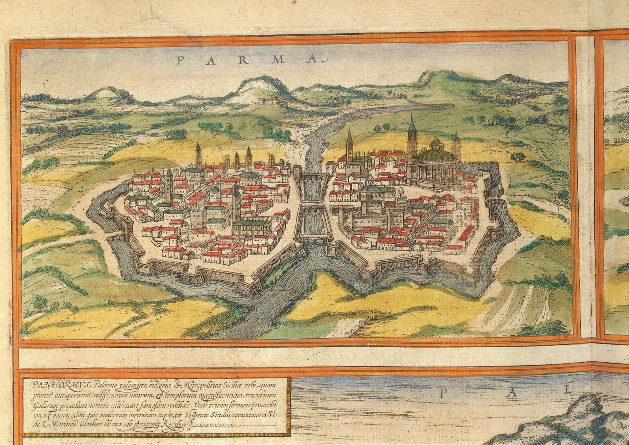 Carte de Parme du Civitates Orbis Terrarum par Georg Braun - Georg Braun and Hogenberg Franz