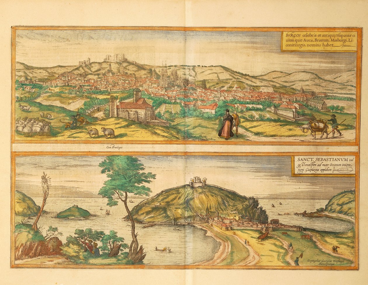 Carte de Saint-Sébastien et Burgos du Civitates Orbis Terrarum par Georg Braun - Georg Braun and Hogenberg Franz