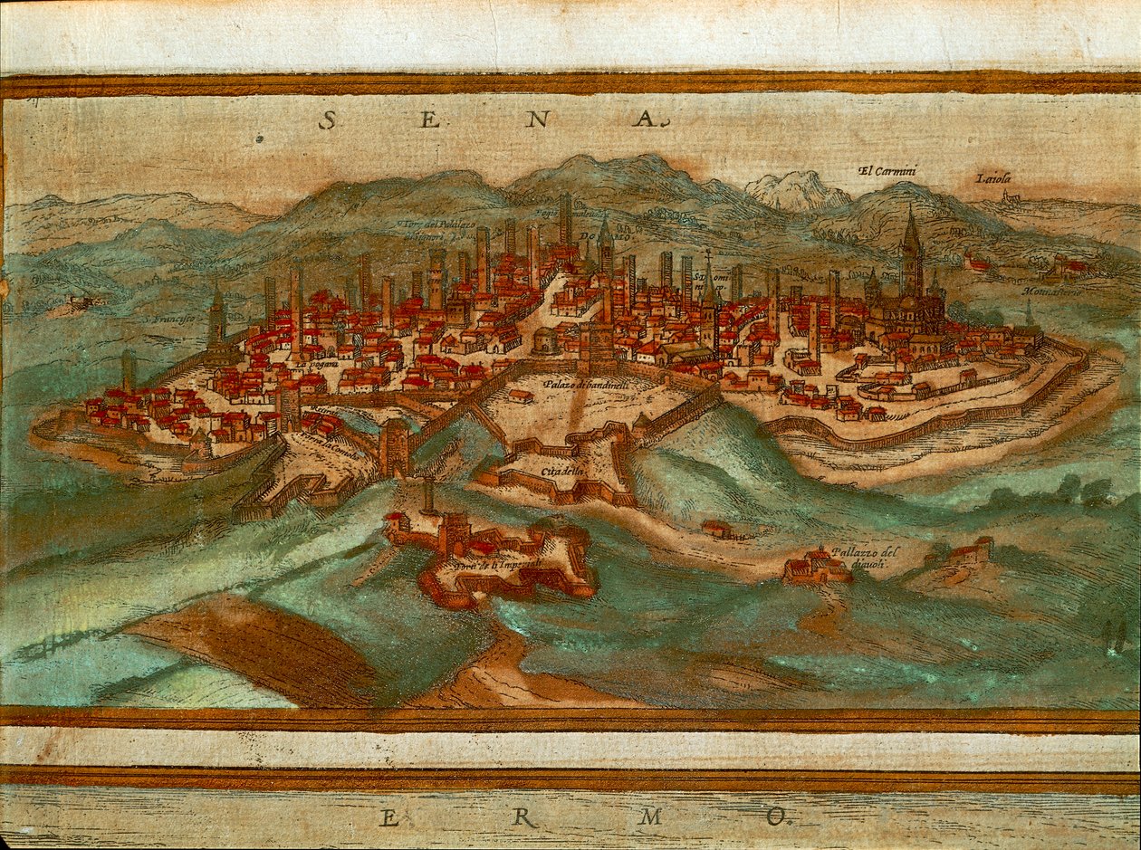 Carte de Sienne de Civitates Orbis Terrarum par Georg Braun - Georg Braun and Hogenberg Franz