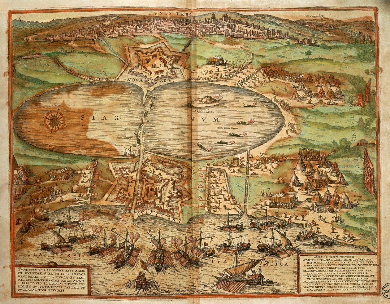 Carte de Tunis, Tunisie, du Civitates Orbis Terrarum par Georg Braun et Franz Hogenberg, gravure - Georg Braun and Hogenberg Franz