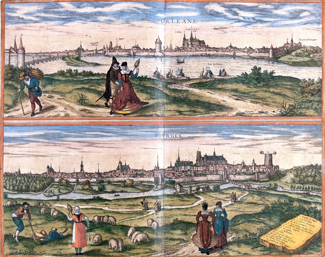 Orléans, Bourges, France - Georg and Hogenberg Franz (1535-90) Braun