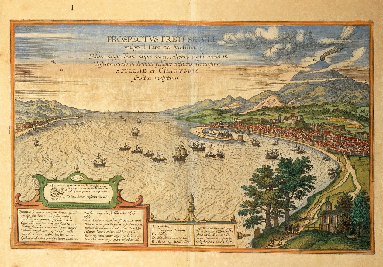 Le détroit de Messine du Civitates Orbis Terrarum par Georg Braun - Georg Braun and Hogenberg Franz