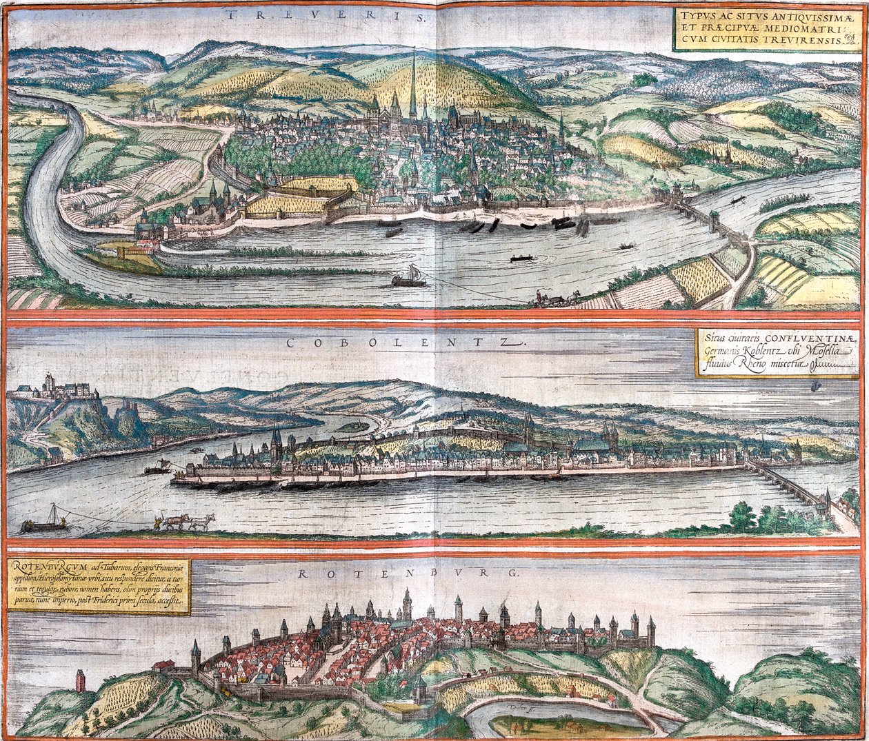 Trèves, Coblence, Rothenburg ob der Tauber, Allemagne - Georg and Hogenberg Franz (1535-90) Braun