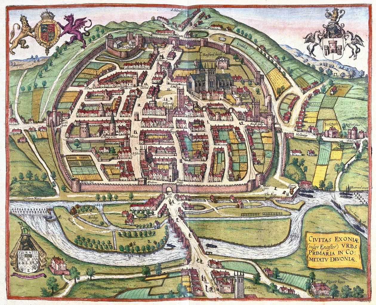 Exeter, Angleterre - Georg Braun and Hogenberg Franz
