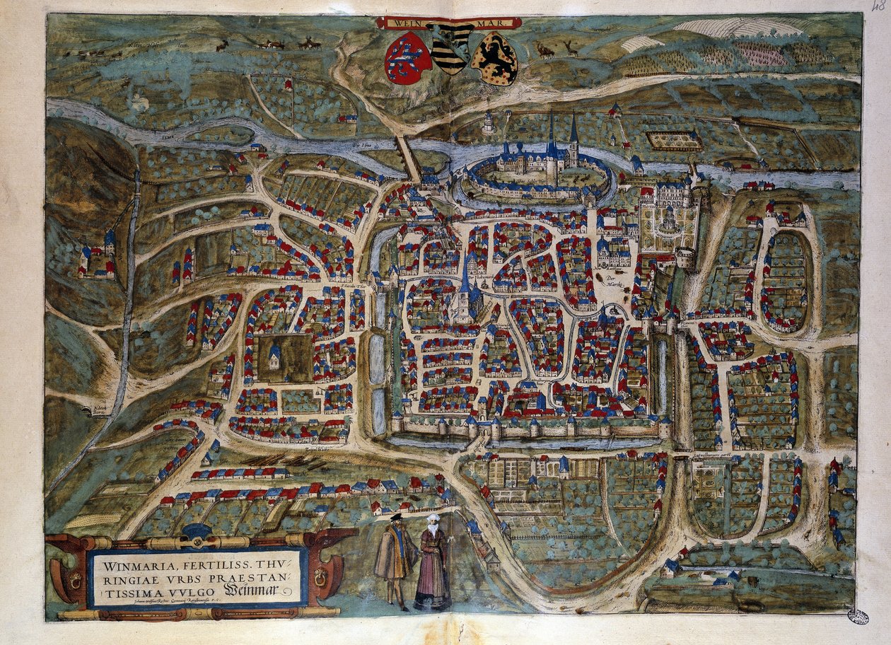 Carte de la ville allemande de Weimar. Gravure de l