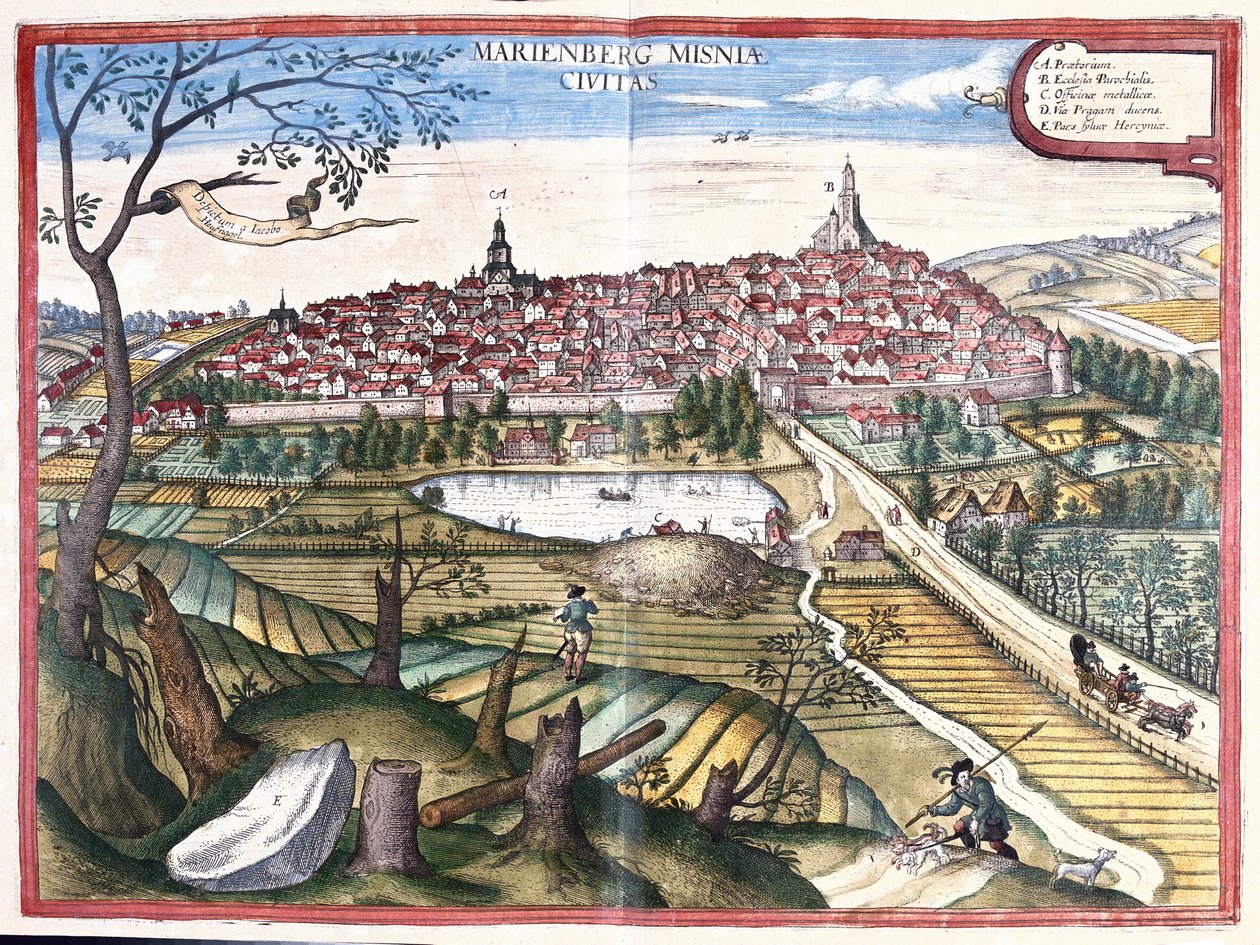 Marienberg, Saxe, Allemagne (gravure) - Georg Braun and Hogenberg Franz