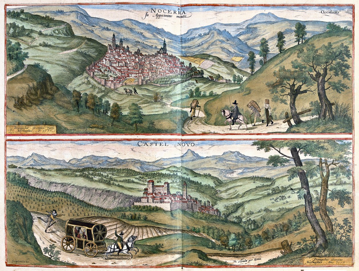 Nocera Umbra (Province de Pérouse) et Castelnuovo di Porto (région de Rome), Italie - Georg Braun and Hogenberg Franz