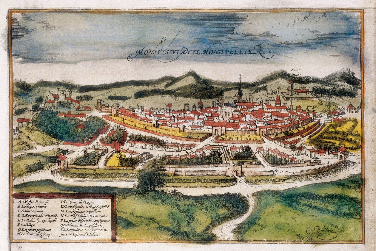 Plan de la ville de Montpellier - Georg Braun and Hogenberg Franz