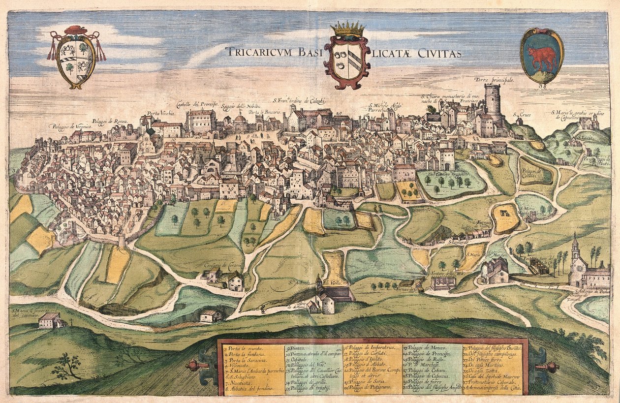 Tricario, région Basilicate, Italie (gravure) - Georg Braun and Hogenberg Franz