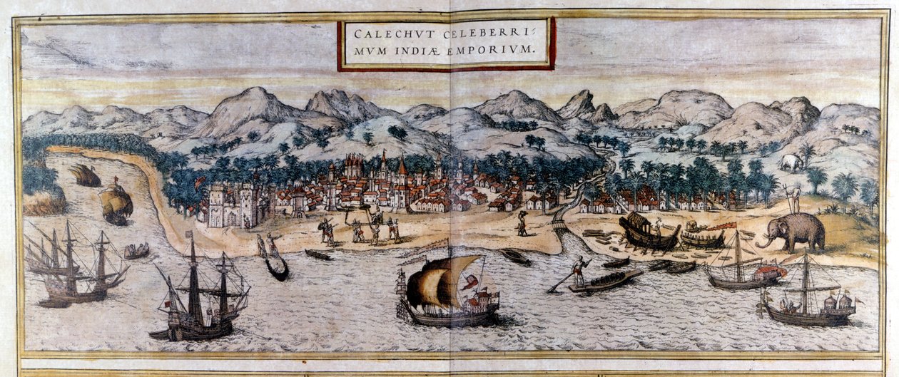 Vue de Kozhikode en Inde - Georg Braun and Hogenberg Franz