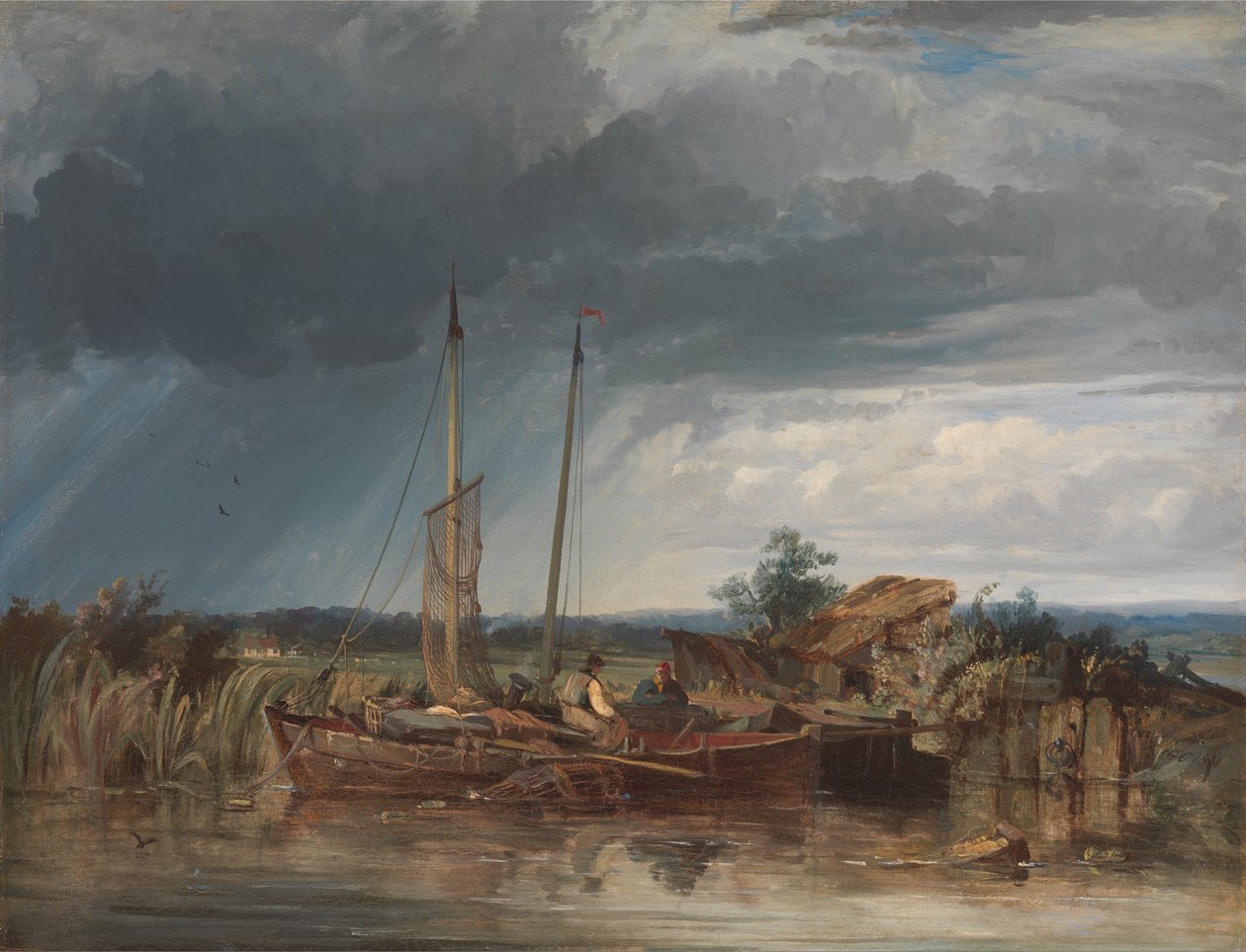 Deux bateaux de pêche sur les rives des eaux intérieures - George the Elder Chambers
