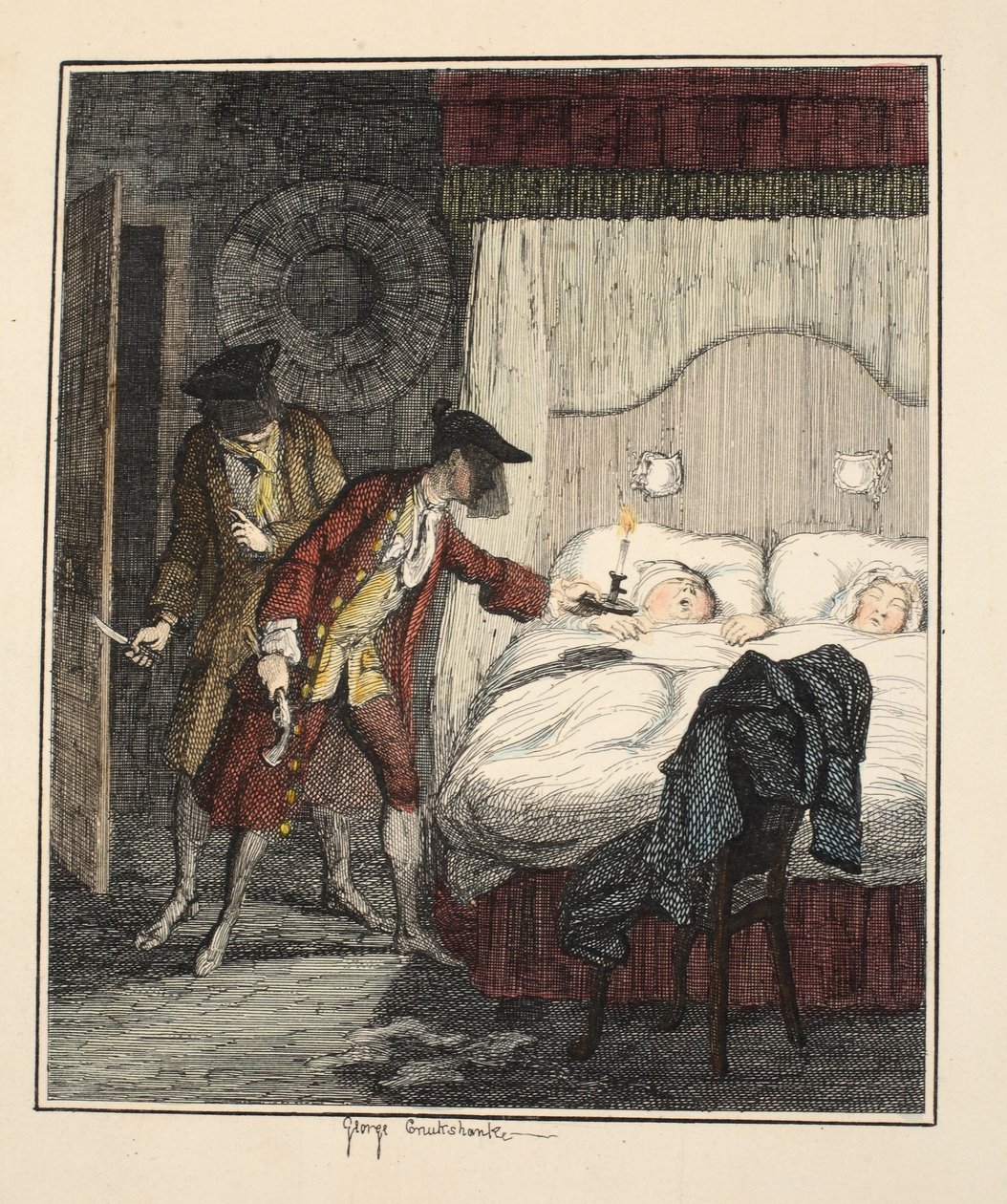 Jack Sheppard et Blueskin dans la chambre de M. Wood, illustration de Jack Sheppard : Un roman de William Harrison Ainsworth, publié en 1839 - George Cruikshank