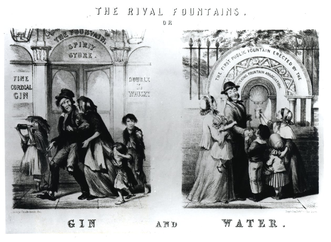 Les Fontaines Rivales ou Gin et Eau - George Cruikshank