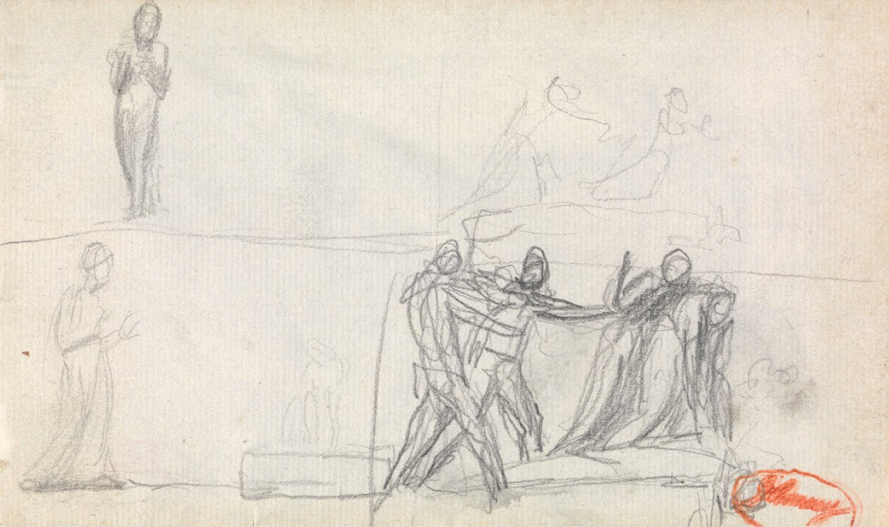 Scène de groupe et deux esquisses d