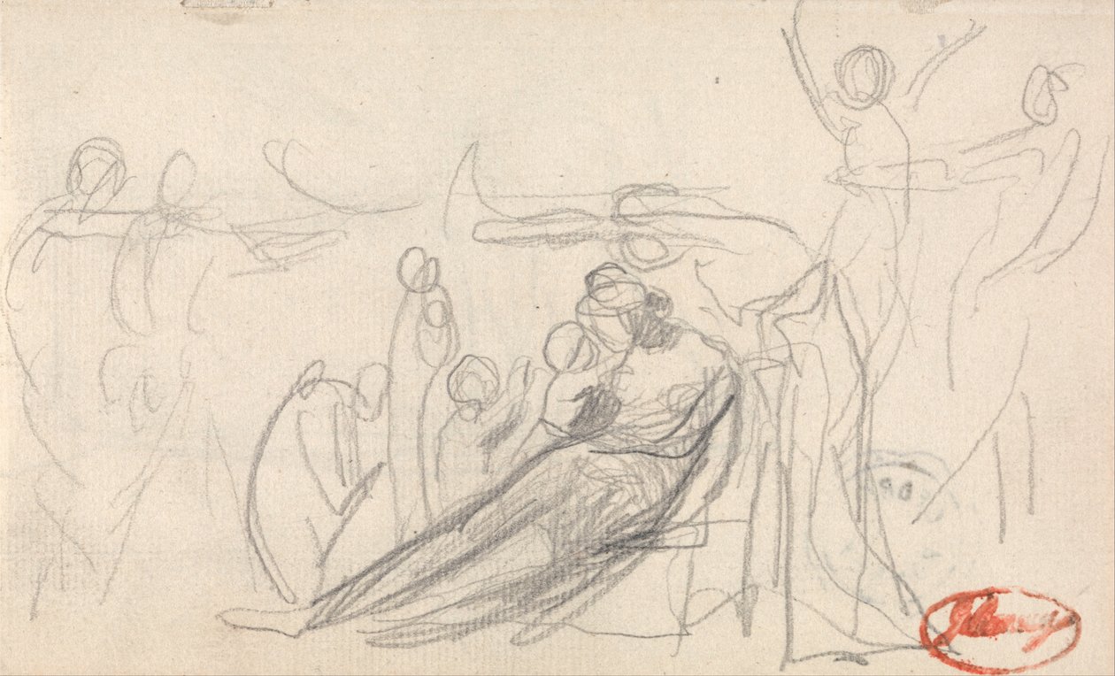 Figure allongée avec enfants et autres figures - George Romney