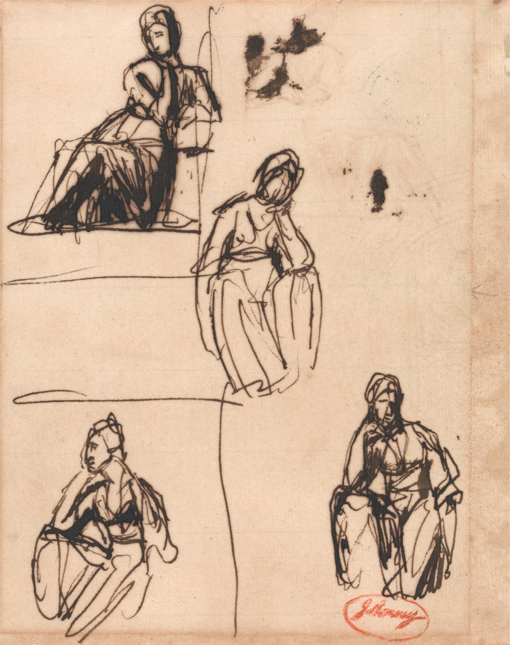Femme assise et à demi agenouillée - George Romney