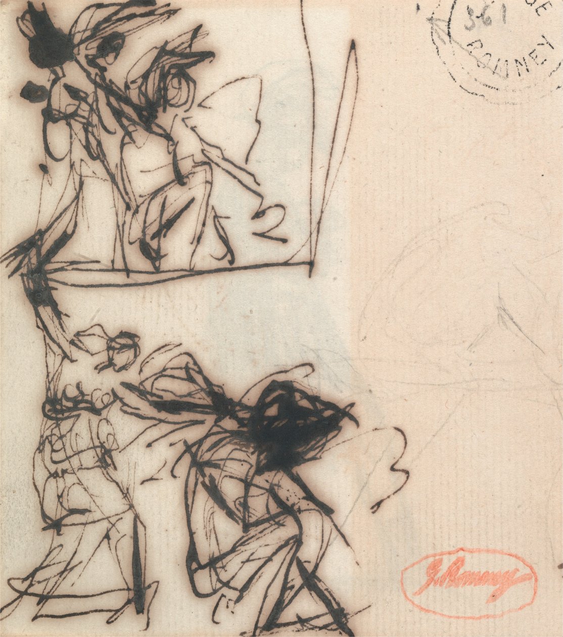 Figure debout avec bras levé et figure assise - George Romney