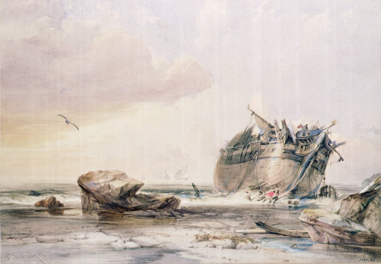 Rivage rocheux, avec navire démantelé - George the Elder Chambers