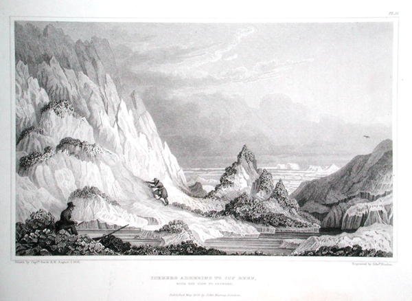 Iceberg adhérant à un récif glacé, avec vue sur la mer, de 